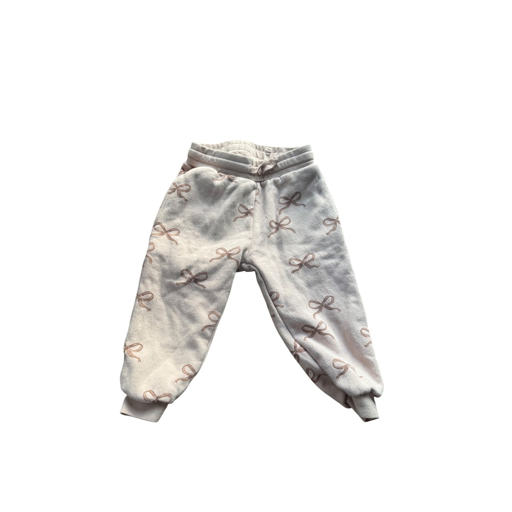 Rylee + Cru Baby Girls Bow Print Sweatshirt Jogger Set 2- 3T Beige Fleece - Picture 5 of 7